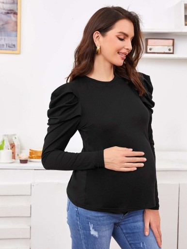 SHEIN Maternity Gigot Sleeve Solid Tee