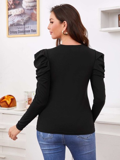 SHEIN Maternity Gigot Sleeve Solid Tee