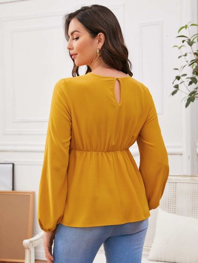 SHEIN Maternity Keyhole Neck Lantern Sleeve Peplum Top