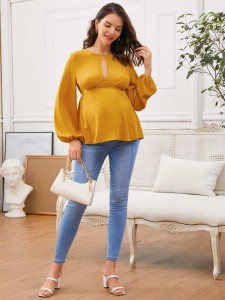 SHEIN Maternity Keyhole Neck Lantern Sleeve Peplum Top