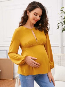 SHEIN Maternity Keyhole Neck Lantern Sleeve Peplum Top