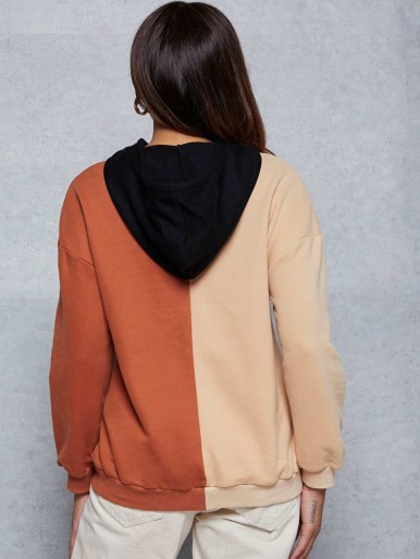 SHEIN Maternity Letter Embroidery Colorblock Hoodie