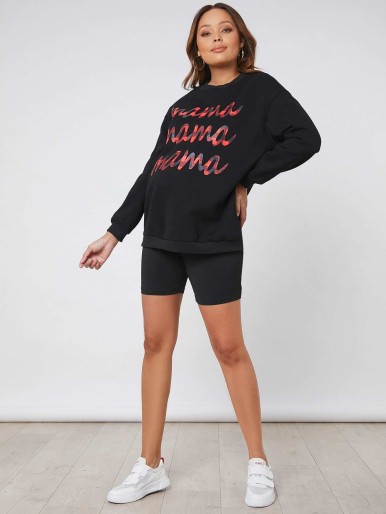 SHEIN Maternity Letter Graphic Drop Shoulder Sweatshirt