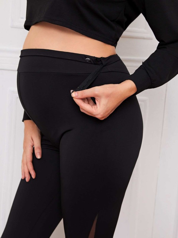 SHEIN Maternity Adjustable Waist Contrast Lace Leggings