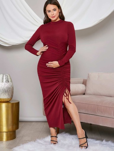 SHEIN Maternity Mock-neck Drawstring Front Dress