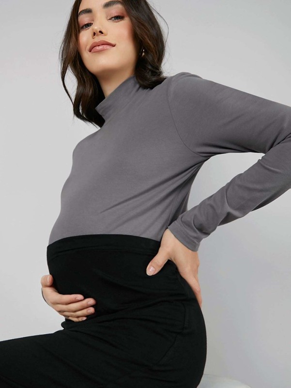 SHEIN Maternity Mock-neck Solid Tee