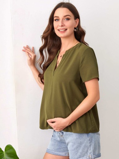 SHEIN Maternity Notch Neck Solid Top