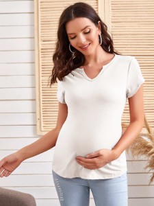 SHEIN Maternity Notched Neck Solid Tee