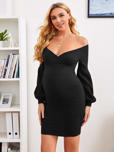 SHEIN Maternity Off Shoulder Lantern Sleeve Bodycon Dress