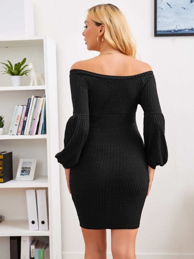 SHEIN Maternity Off Shoulder Lantern Sleeve Bodycon Dress