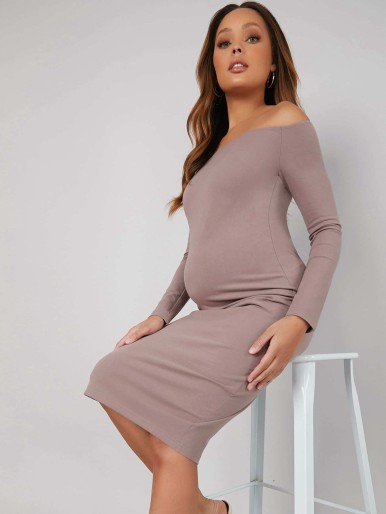 SHEIN Maternity Off Shoulder Solid Bodycon Dress