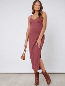 SHEIN Maternity Ruched Bust Split Side Cami Dress