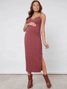 SHEIN Maternity Ruched Bust Split Side Cami Dress