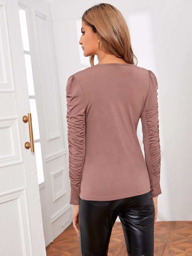 SHEIN Maternity Ruched Sleeve Solid Top