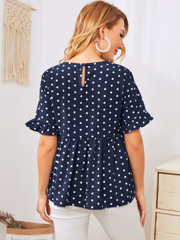 SHEIN Maternity Ruffle Cuff Polka Dot Smock Top