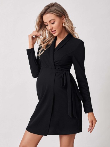 SHEIN Maternity Shawl Collar Tie Side Dress