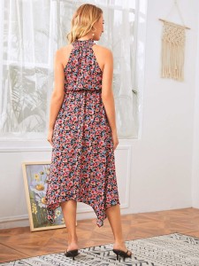 SHEIN Maternity Shirred Neck Asymmetrical Hem Floral Dress