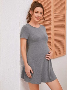 SHEIN Maternity Solid Short Sleeve Dress