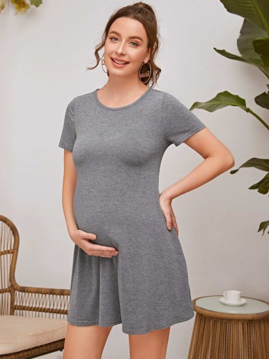 SHEIN Maternity Solid Short Sleeve Dress