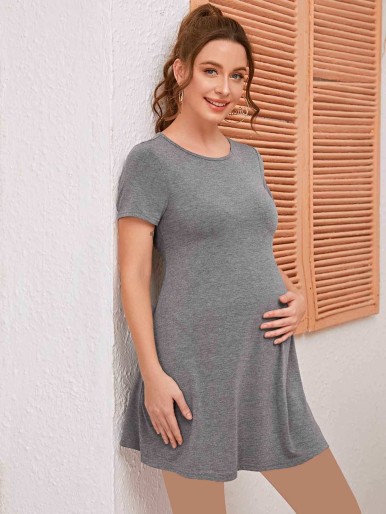 SHEIN Maternity Solid Short Sleeve Dress