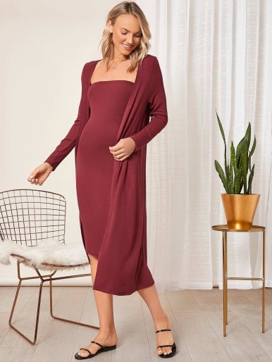 SHEIN Maternity Solid Tube Dress With Coat