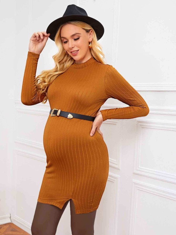 SHEIN Maternity Split Hem Cable Knit Dress Without Belt