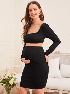 SHEIN Maternity Square Neck Crop Top & Skirt Set