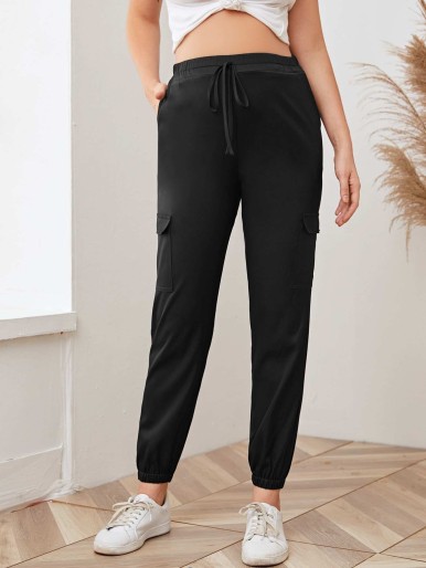 SHEIN Maternity Tie Front Flap Pocket Side Cargo Pants