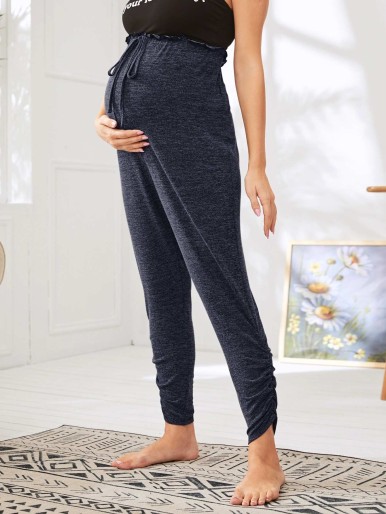 SHEIN Maternity Tie Front Stacked Pants