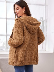 SHEIN Maternity Zip Up Hooded Teddy Jacket