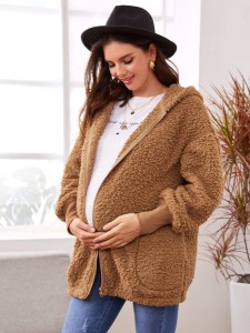 SHEIN Maternity Zip Up Hooded Teddy Jacket