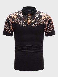 SHEIN Men Baroque Print Polo Shirt