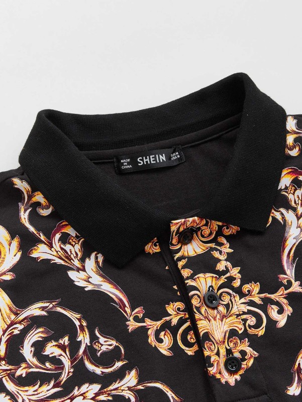 SHEIN Men Baroque Print Polo Shirt