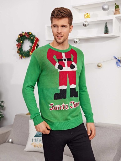 SHEIN Men Christmas & Letter Pattern Sweater