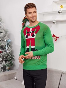 SHEIN Men Christmas & Letter Pattern Sweater