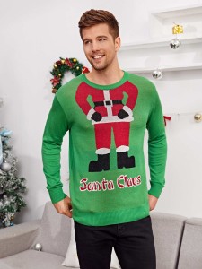 SHEIN Men Christmas & Letter Pattern Sweater