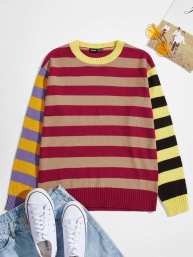 SHEIN Men Colorblock Striped Sweater