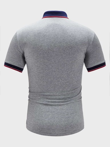 SHEIN Men Contrast Trim Non Functional Pocket Polo Shirt