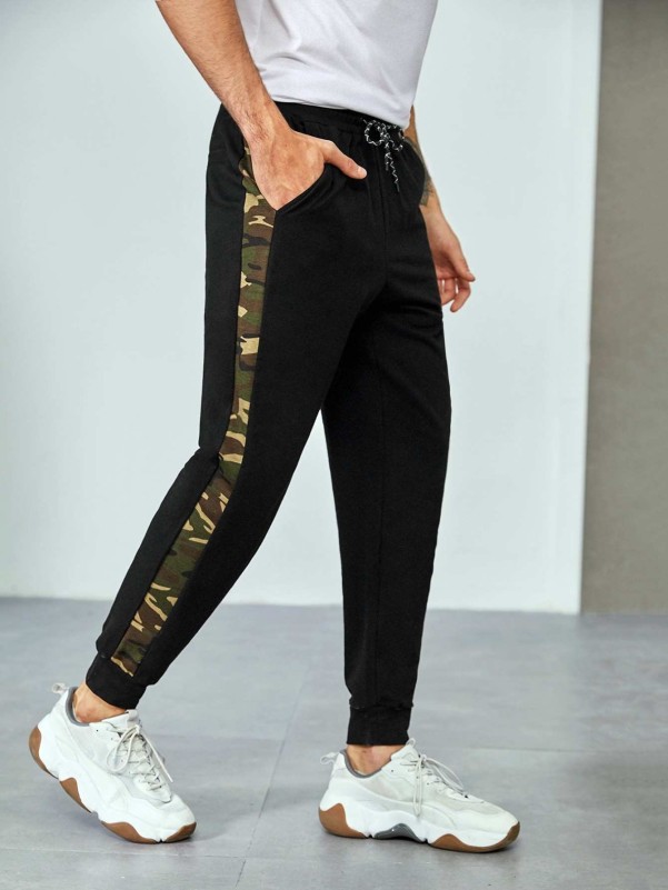 SHEIN Men Drawstring Waist Contrast Camo Sideseam Joggers