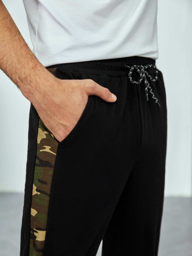 SHEIN Men Drawstring Waist Contrast Camo Sideseam Joggers