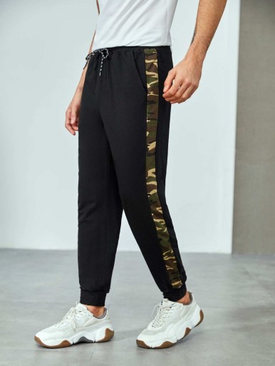 SHEIN Men Drawstring Waist Contrast Camo Sideseam Joggers