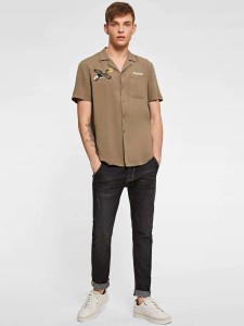 SHEIN Men Embroidered Letter and Red-crowned-crane Shirt