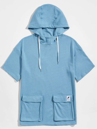 SHEIN Men Flap Pocket Patched Detail Hooded Tee