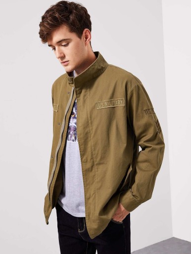 SHEIN Men Letter Patched Flap Pocket Coat