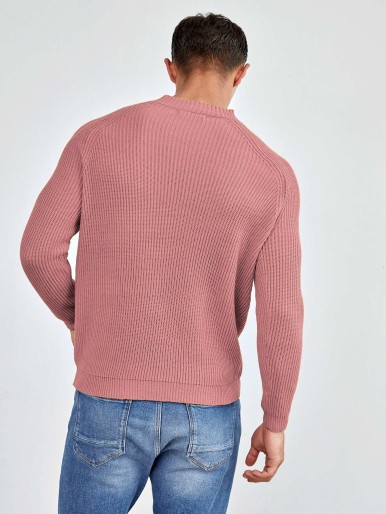 SHEIN Men Mock-neck Raglan Sleeve Patched Detail Sweater