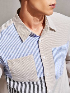 SHEIN Men Patch Pocket Colorblock Striped Shirt