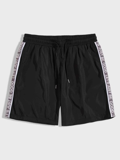 SHEIN Men Slogan Tape Sideseam Wind Shorts