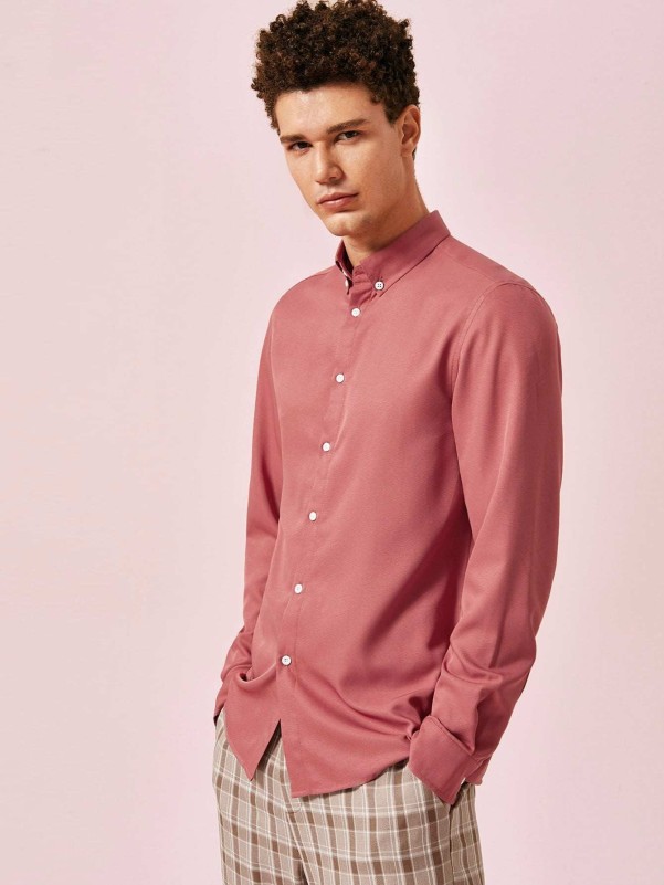 SHEIN Men Solid Button Down Shirt