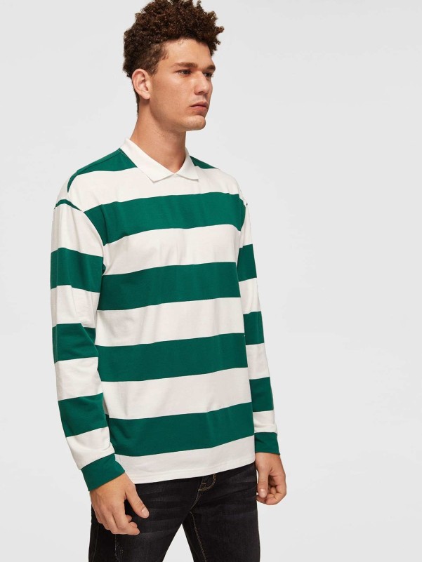 SHEIN Men Two Tone Striped Collared Tee