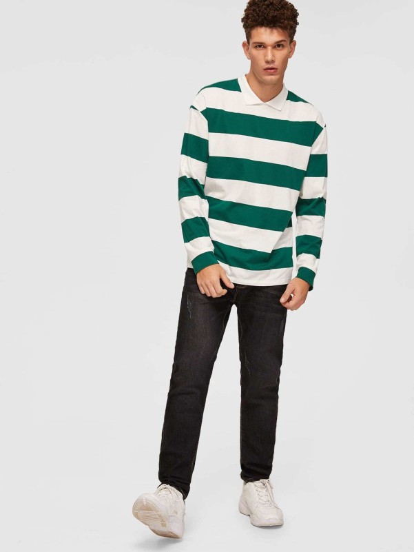 SHEIN Men Two Tone Striped Collared Tee